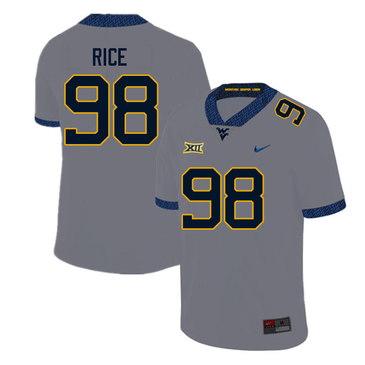 Men #98 Cam Rice West Virginia Mountaineers College Football Jerseys Sale-Gray - Click Image to Close